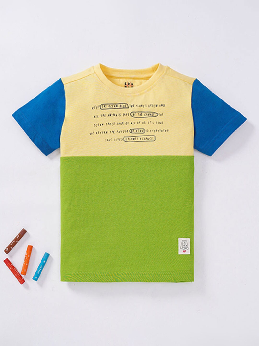 Ed-a-Mamma Boys Colourblocked Cotton T-shirt, Blue