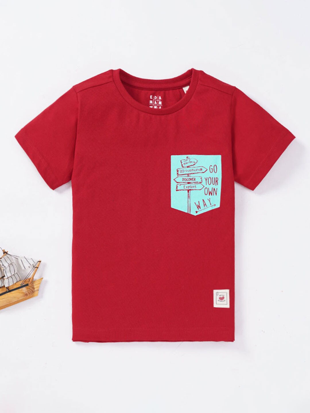 

Ed-a-Mamma Boys Typography Printed Cotton T-shirt, Red