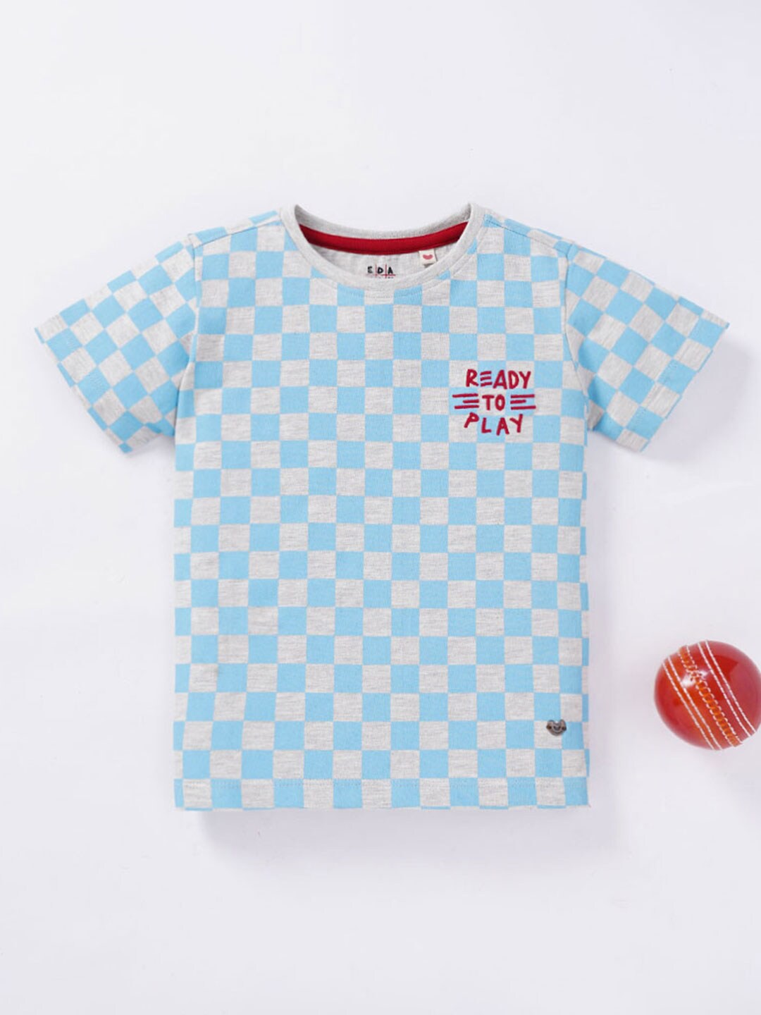 

Ed-a-Mamma Boys Checked Cotton T-shirt, Blue