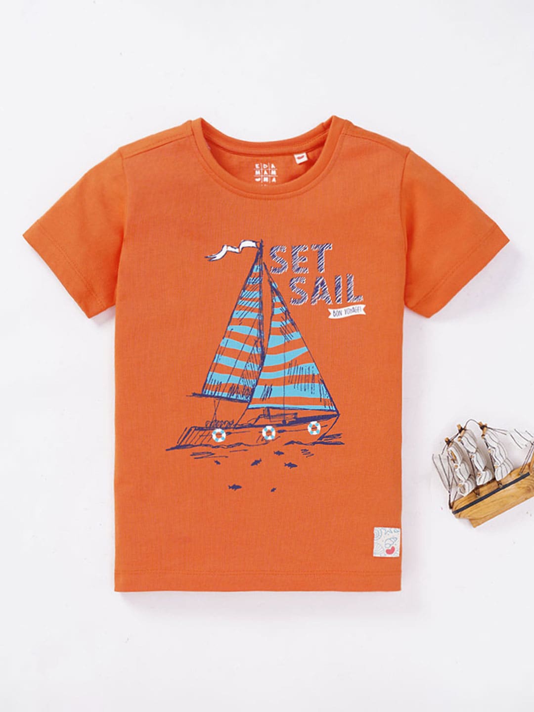 

Ed-a-Mamma Boys Graphic Printed Cotton T-shirt, Orange