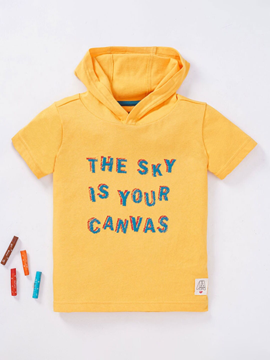 

Ed-a-Mamma Boys Typography Printed Hooded Cotton T-shirt, Yellow