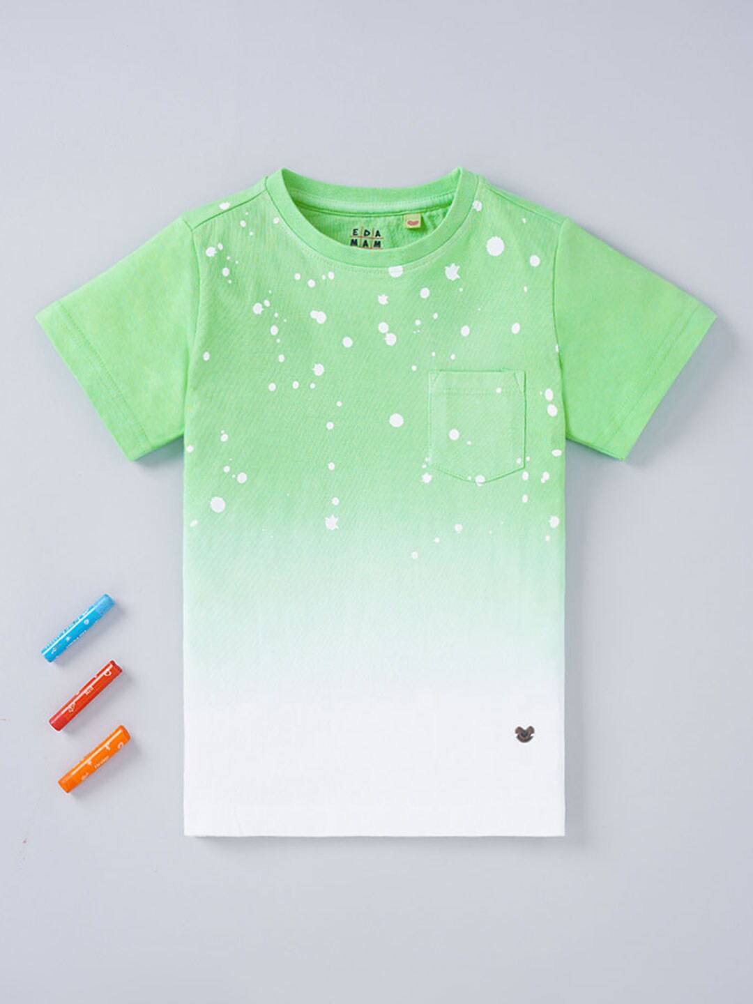 

Ed-a-Mamma Boys Abstract Dyed Round Neck Short Sleeves Cotton T-shirt, Green