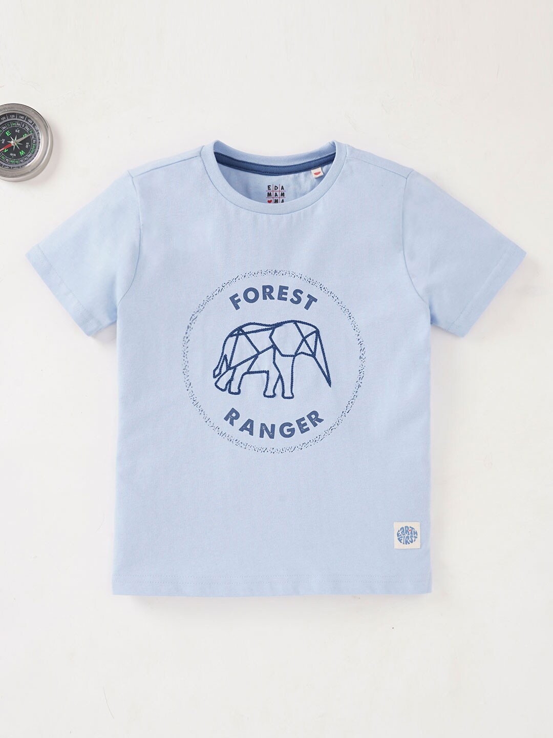 

Ed-a-Mamma Boys Typography Printed Round Neck Short Sleeves Cotton T-shirt, Blue