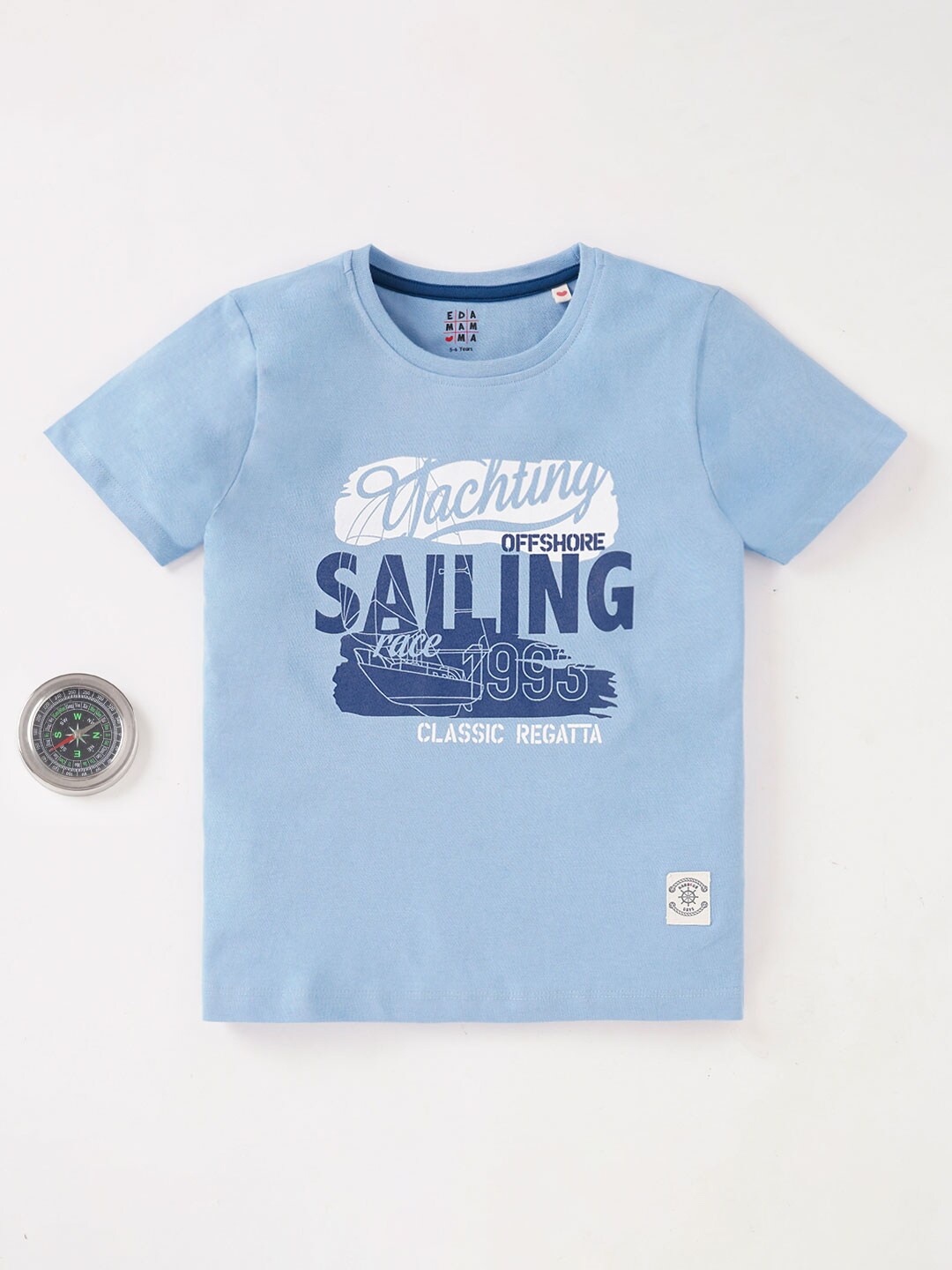 

Ed-a-Mamma Boys Typography Printed Round Neck Short Sleeves Cotton T-shirt, Blue