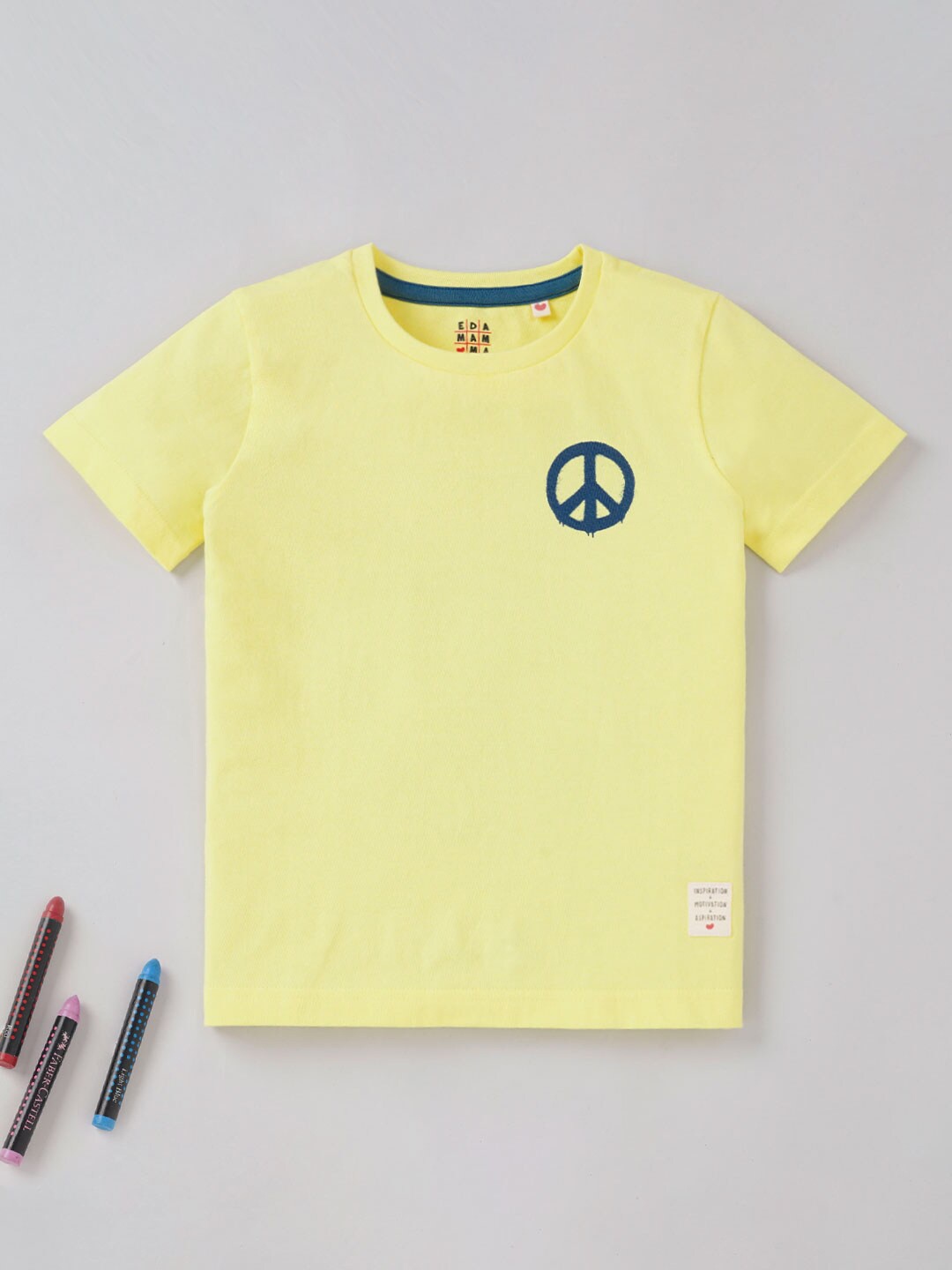 Ed-a-Mamma Boys Round Neck Short Sleeves Cotton T-shirt, Yellow