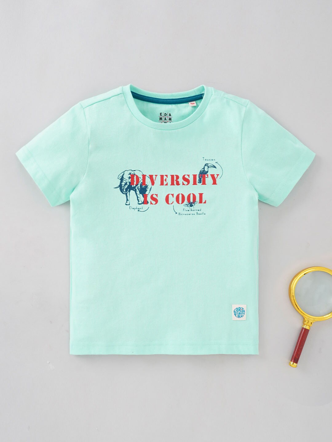 

Ed-a-Mamma Boys Typography Printed Round Neck Short Sleeves Cotton T-shirt, Green