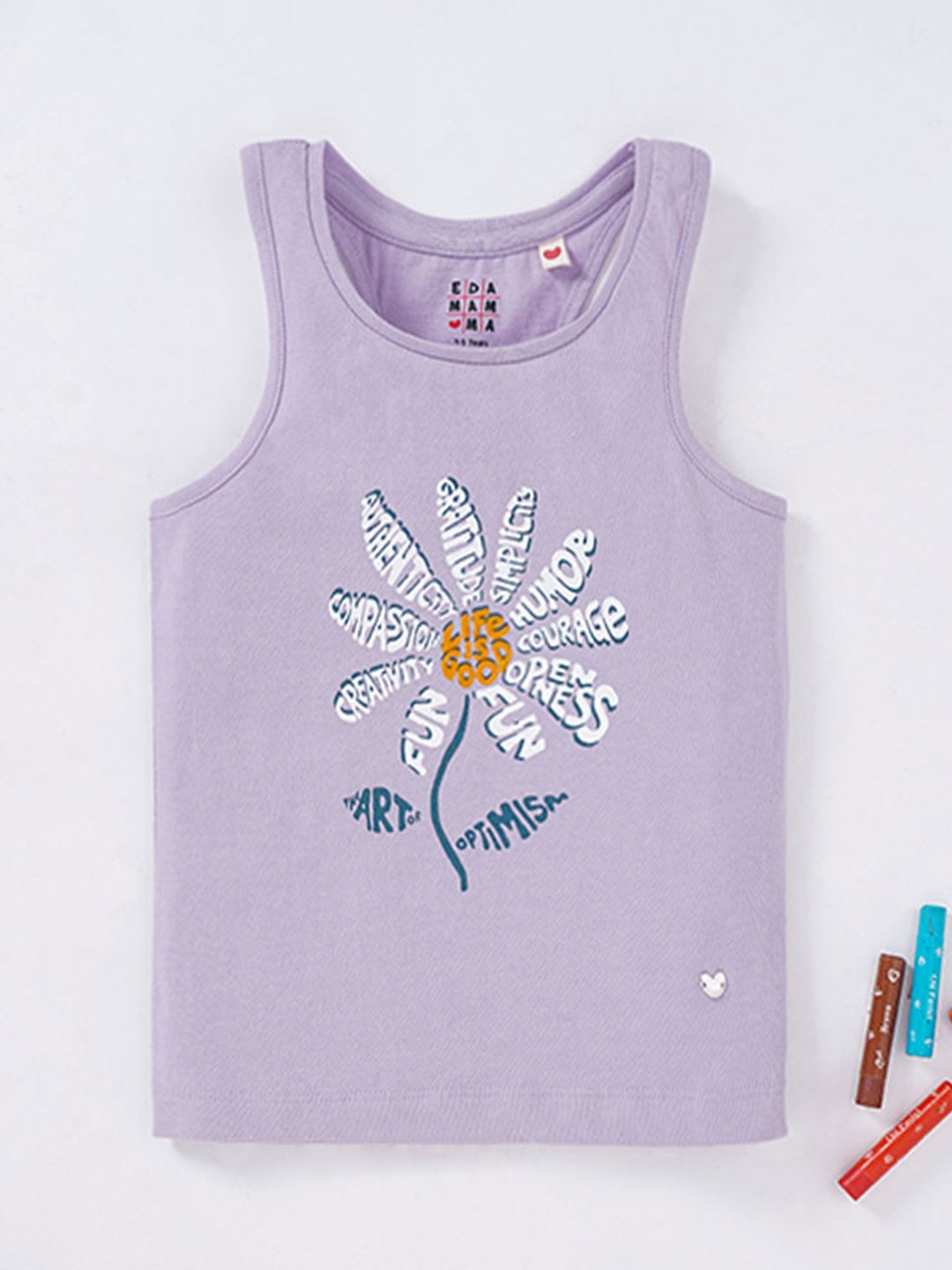 

Ed-a-Mamma Girls Floral Printed Round Neck Sleeveless Cotton T-shirt, Lavender
