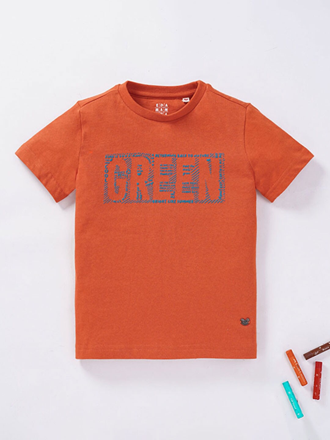 

Ed-a-Mamma Boys Typography Printed Cotton T-shirt, Orange