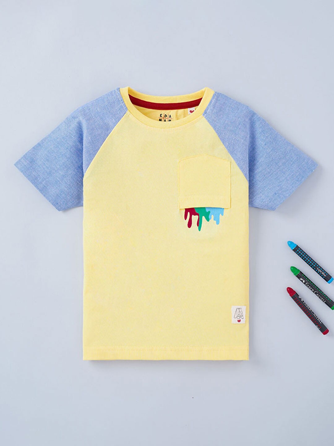 

Ed-a-Mamma Boys Colourblocked Raglan Sleeves Cotton T-shirt, Yellow