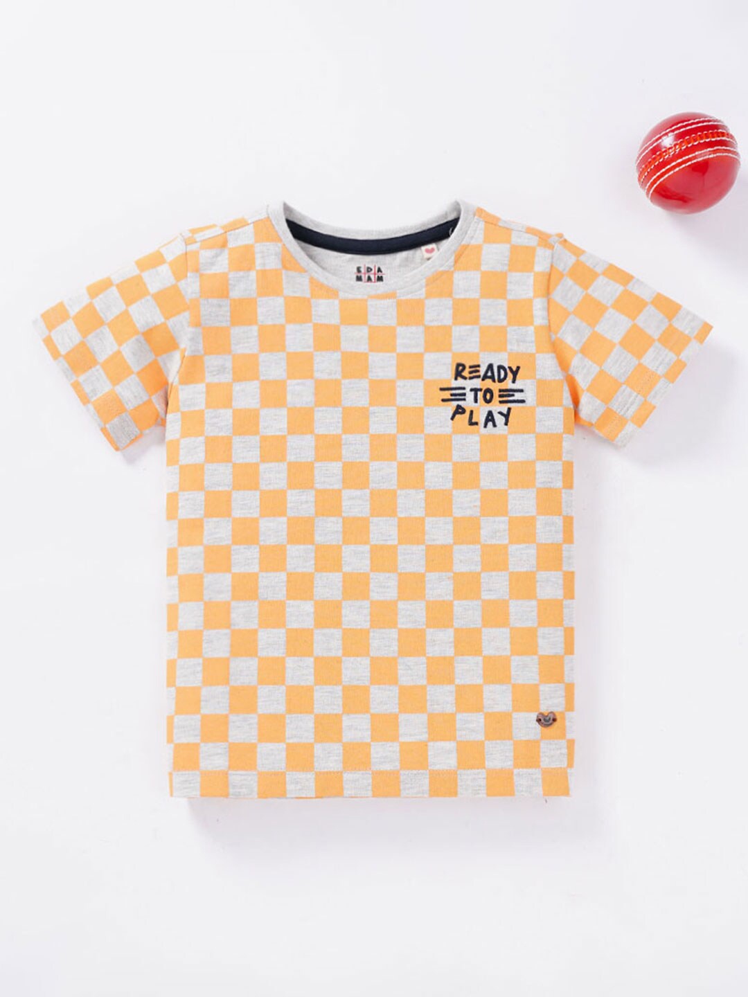 

Ed-a-Mamma Boys Checked Cotton T-shirt, Orange