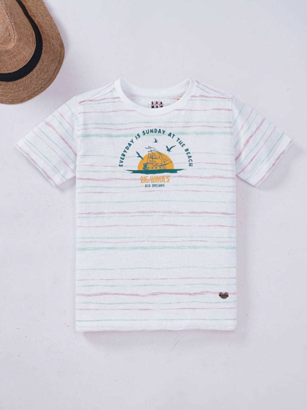 

Ed-a-Mamma Boys Horizontal Striped Cotton T-shirt, White