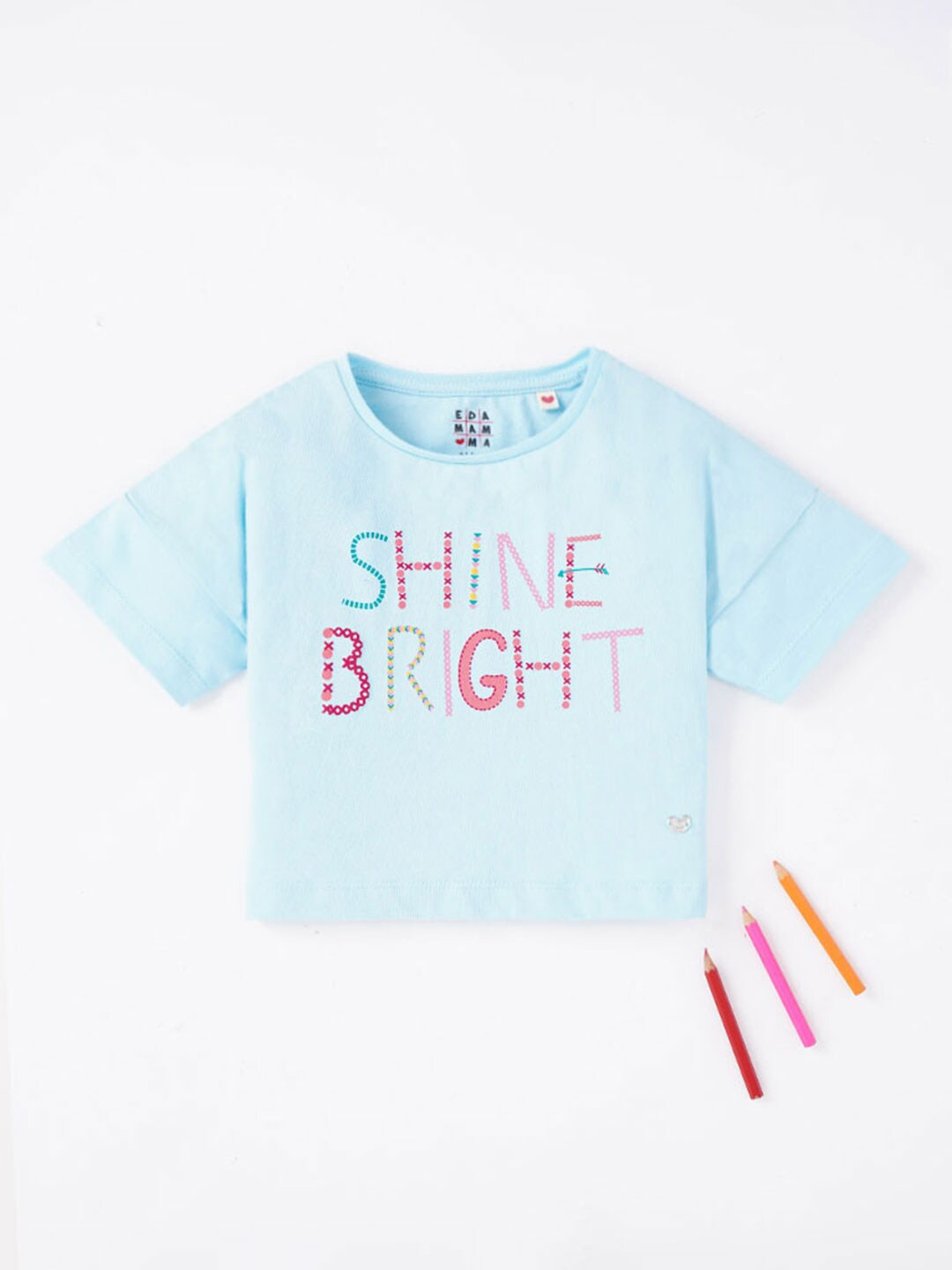 

Ed-a-Mamma Girls Typography Printed Cotton Casual T-shirt, Blue