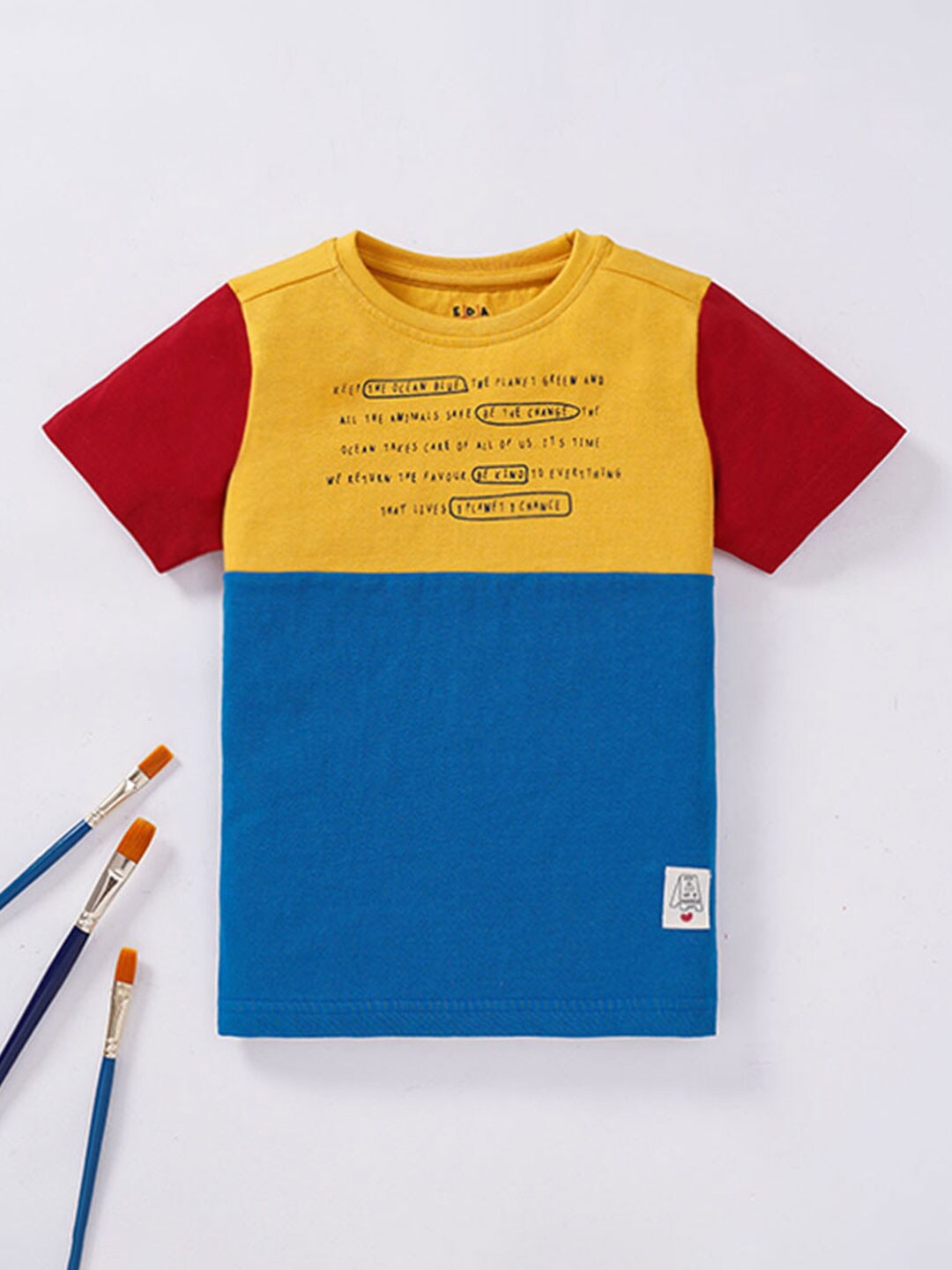 

Ed-a-Mamma Boys Colourblocked Round Neck Cotton T-shirt, Red