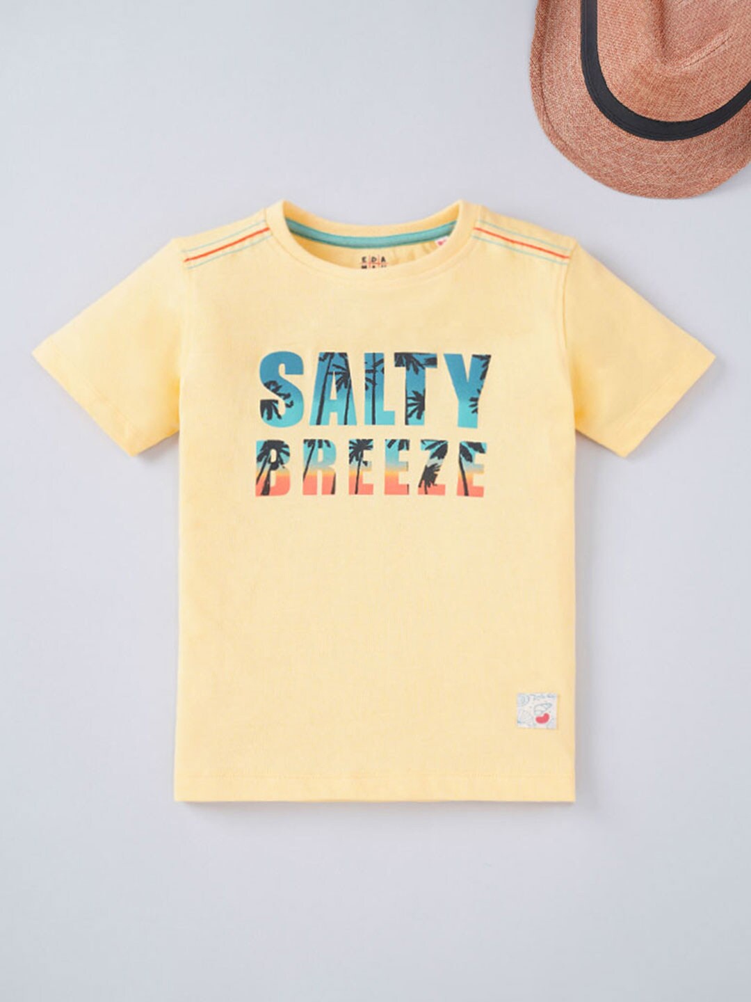 

Ed-a-Mamma Boys Typography Printed Cotton Casual T-shirt, Yellow