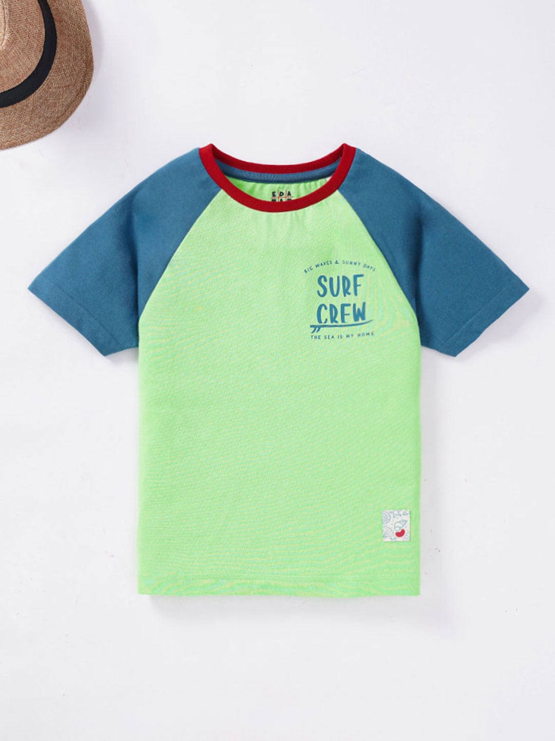 

Ed-a-Mamma Boys Colourblocked Raglan Sleeves Cotton T-shirt, Green