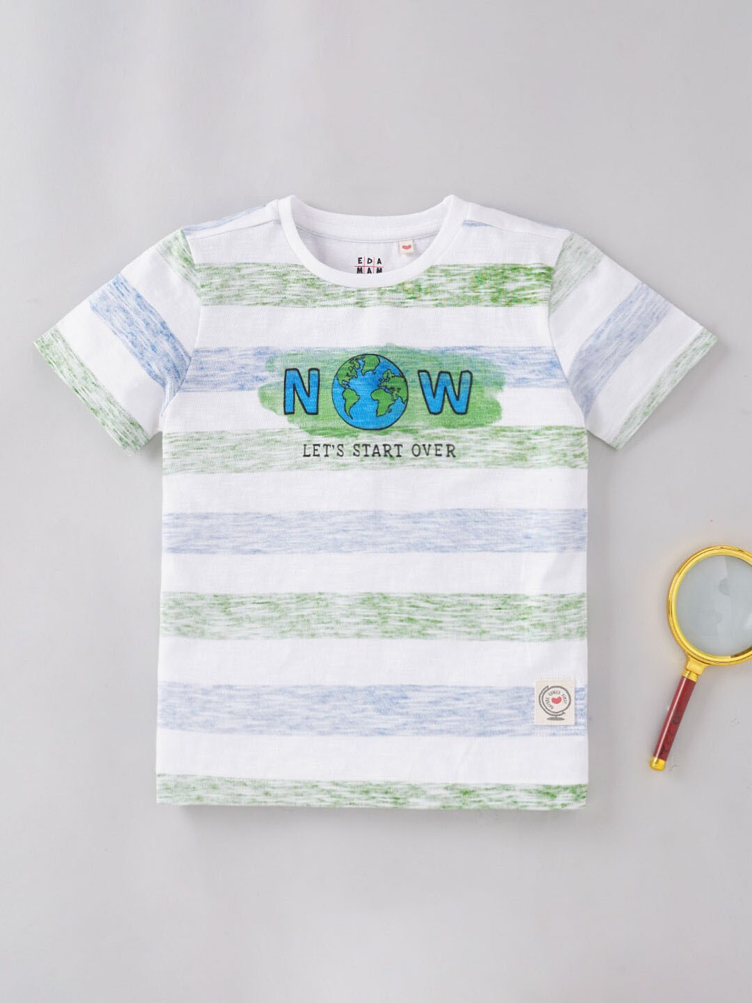 

Ed-a-Mamma Boys Crew Neck Striped Cotton T-Shirt, White