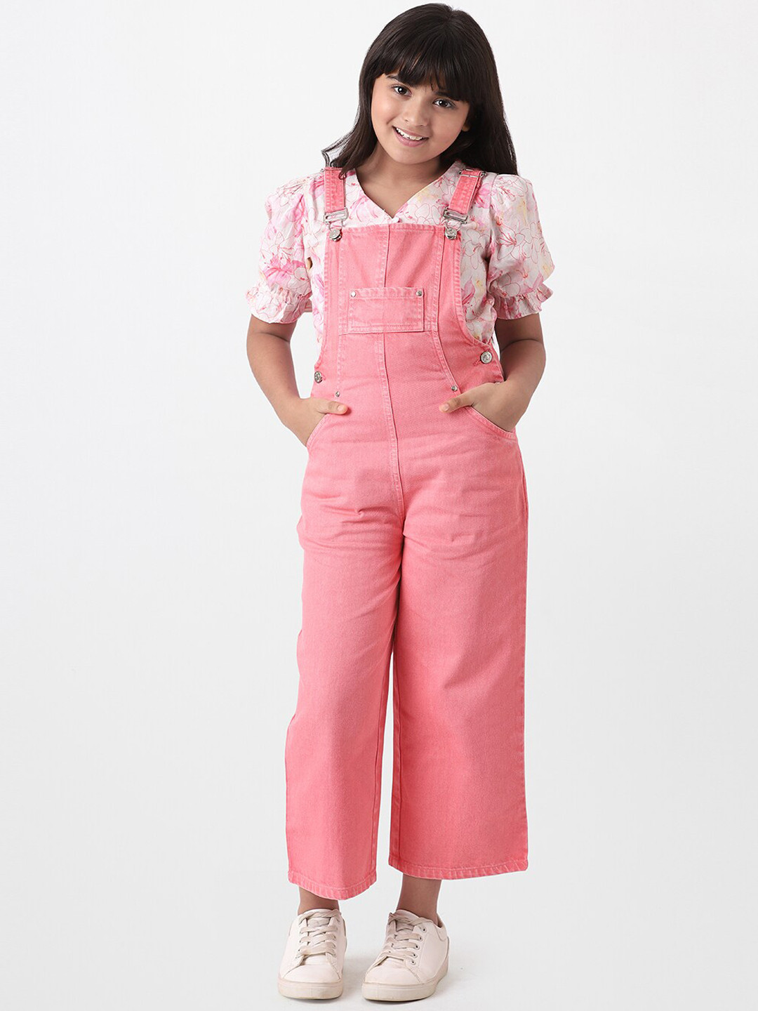 

AND Girls Pure Cotton Straight Fit Dungaree, Coral