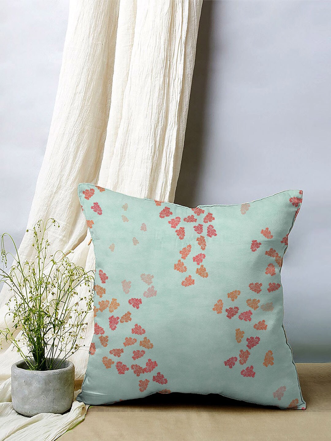 

SPACES Elegent Turquoise Blue & Pink 5 Pieces Floral Velvet Square Cushion Covers