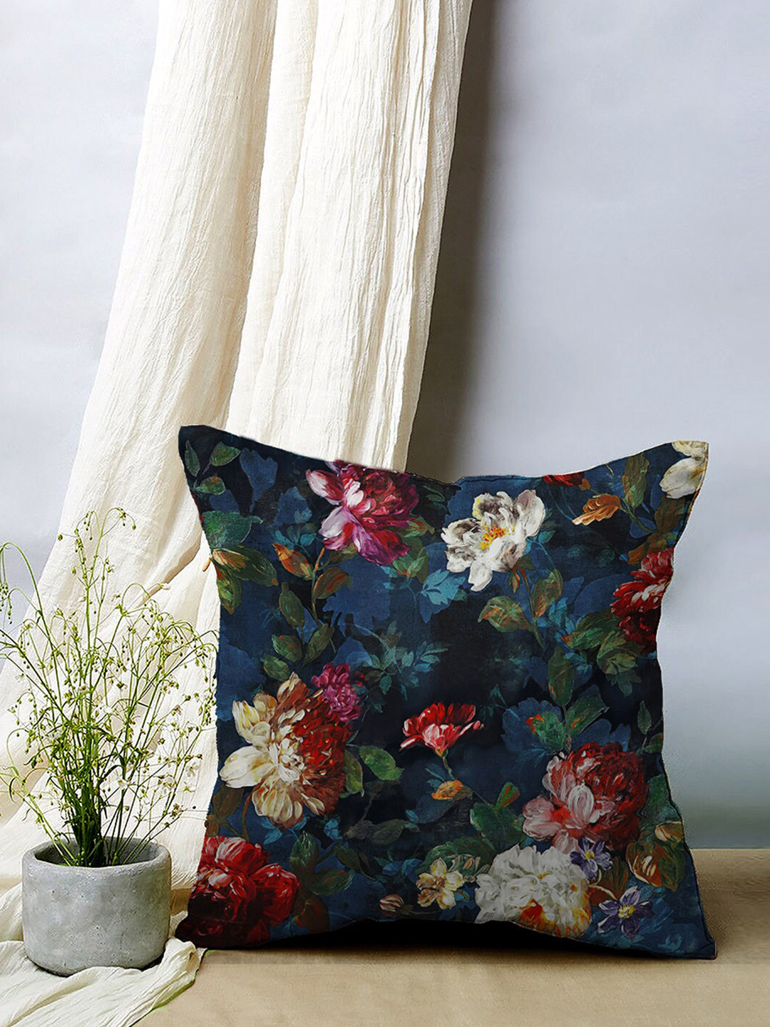 

SPACES Elegent Blue & Green 5 Pieces Floral Printed Velvet Square Cushion Covers