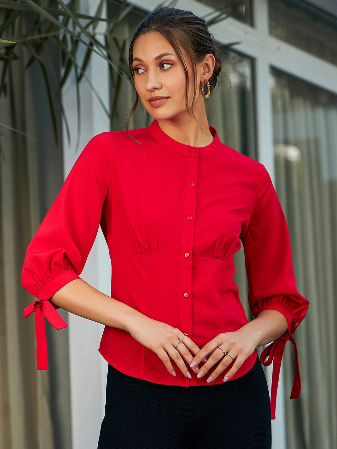 KASSUALLY Slim Fit Opaque Casual Shirt, Red