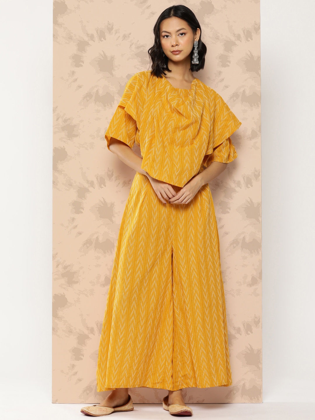 

InWeave Printed Pure Cotton Top With Palazzos, Mustard