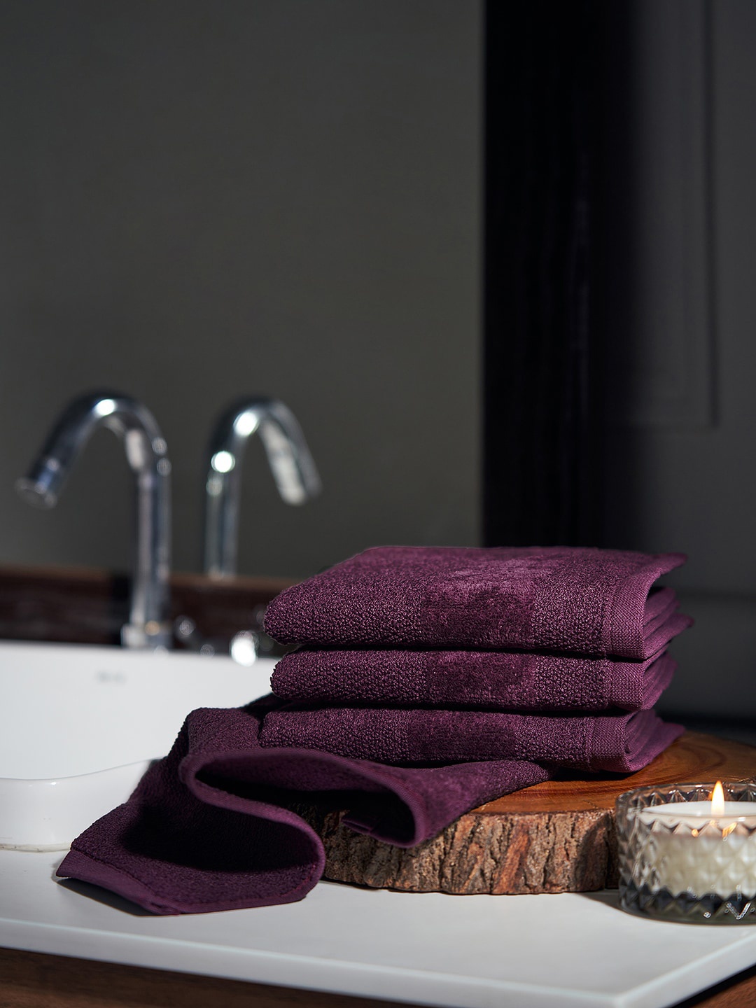 

Pure Home and Living Purple 8 Pieces Solid 550 GSM Cotton Face Towels