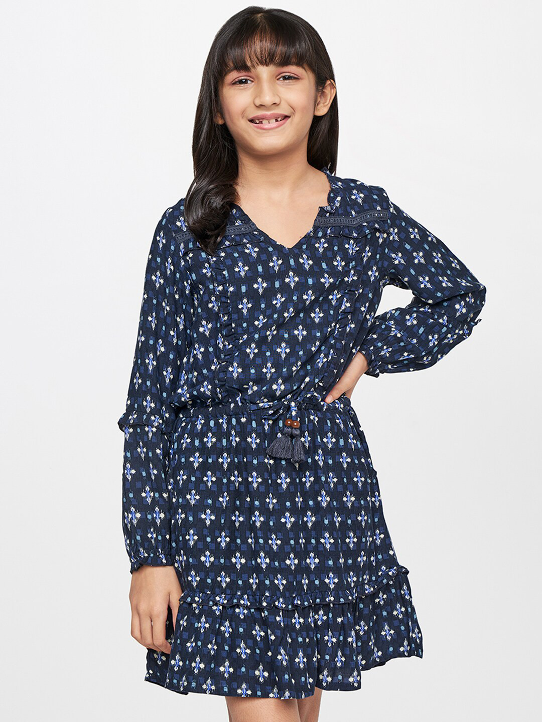 

Global Desi Girls Floral Print Blouson Dress, Navy blue