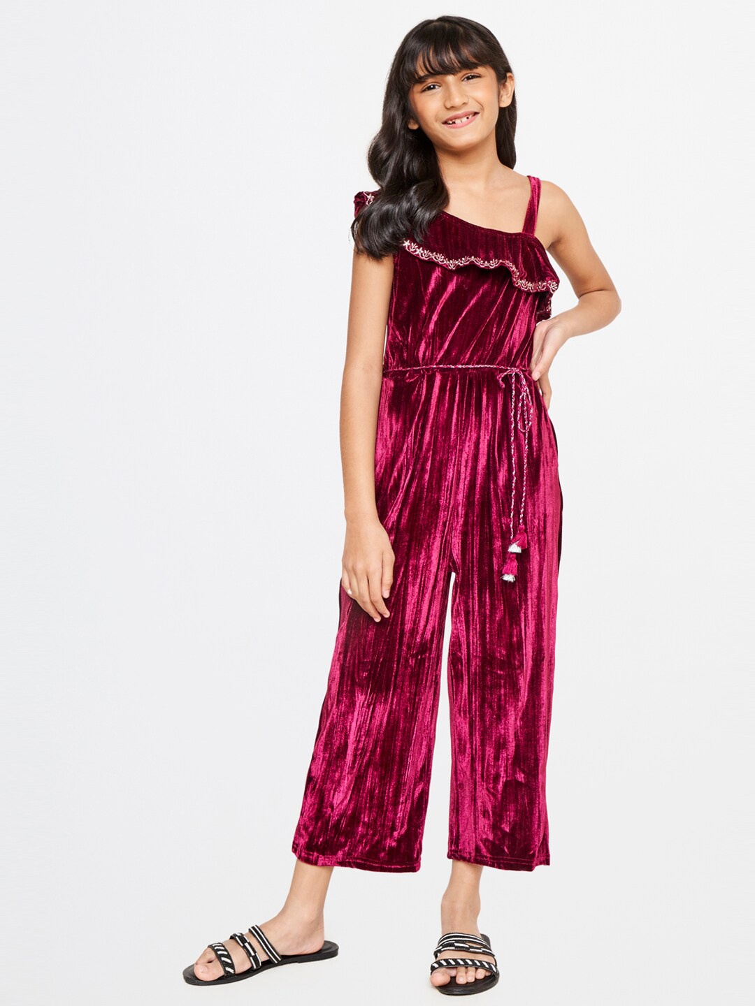 

Global Desi Girls Self Design Basic Jumpsuit, Purple