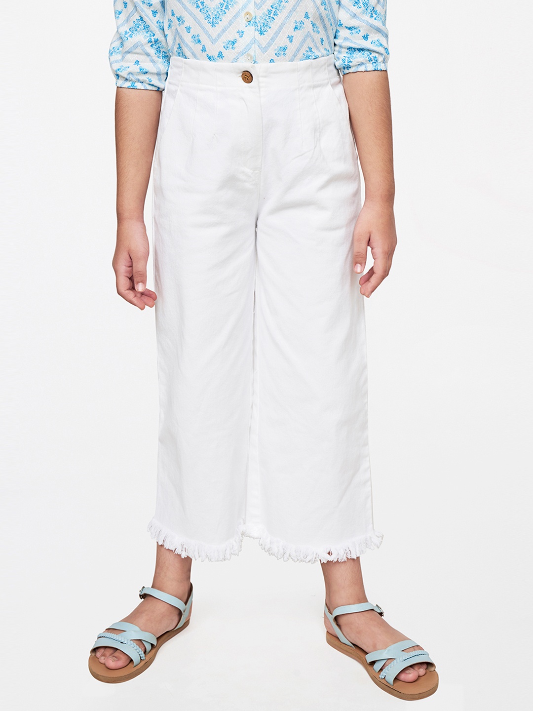 

Global Desi Girls Cropped Culottes Trousers, White