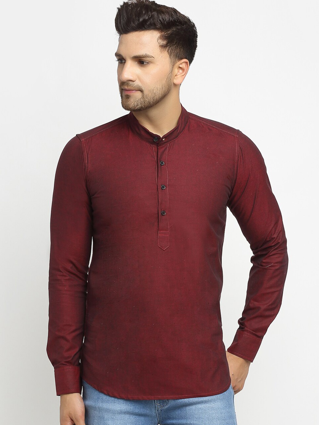 

Cross Court Mandarin Collar Cotton Straight Kurta, Maroon