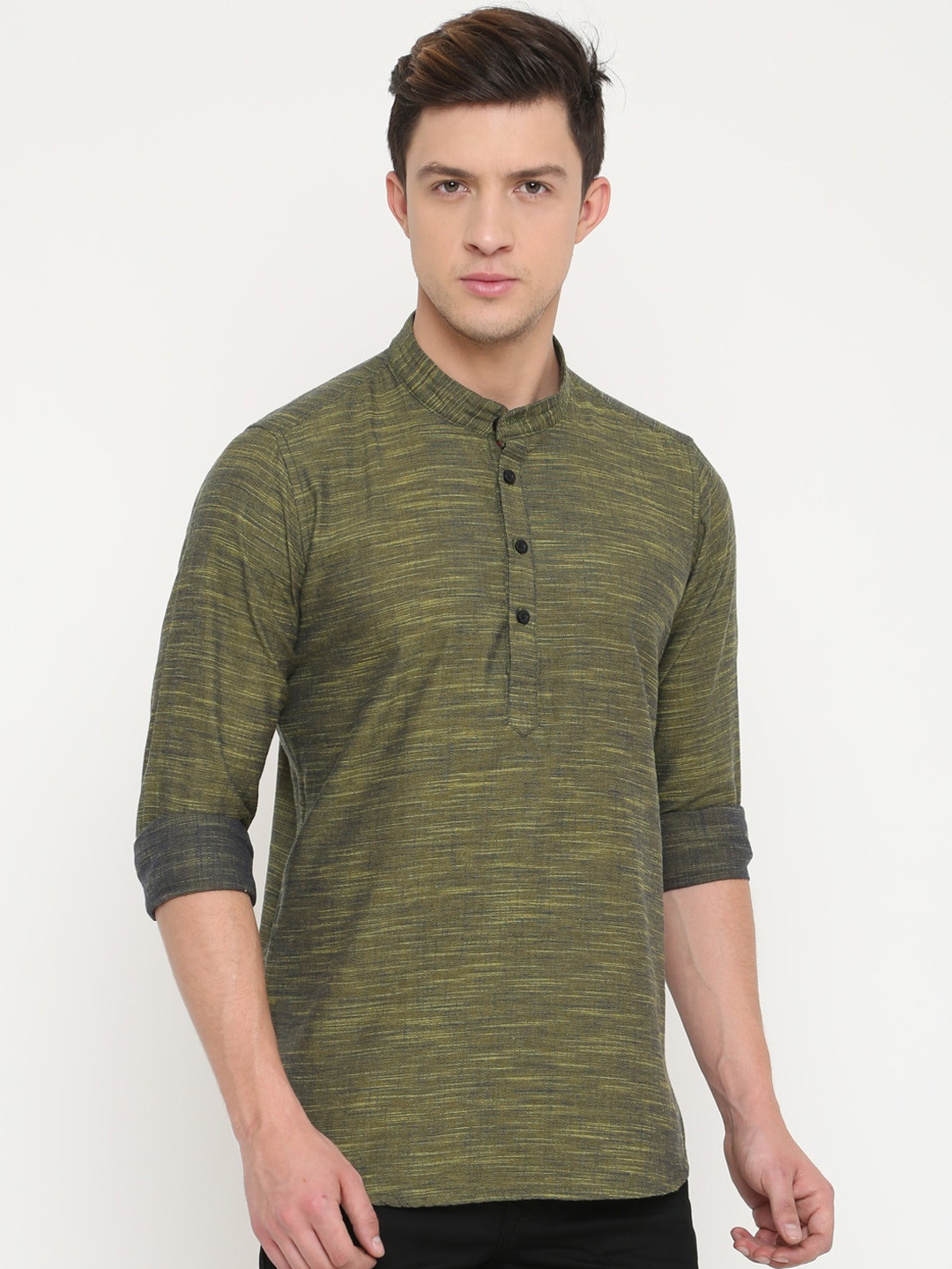 

Cross Court Mandarin Collar Cotton Straight Kurta, Green