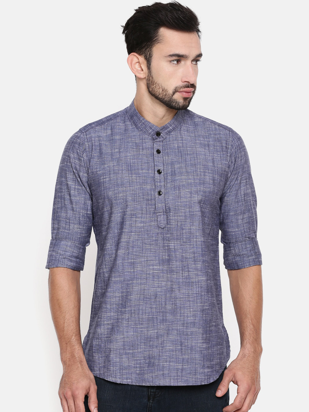 

Cross Court Mandarin Collar Cotton Straight Kurta, Blue