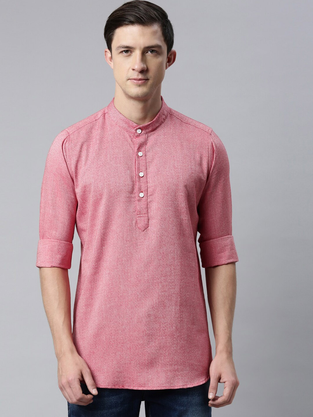 

Cross Court Mandarin Collar Cotton Straight Kurta, Peach