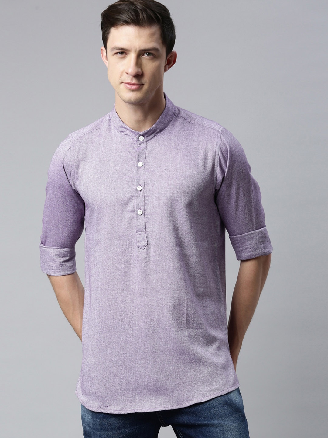 

Cross Court Mandarin Collar Cotton Straight Kurta, Purple