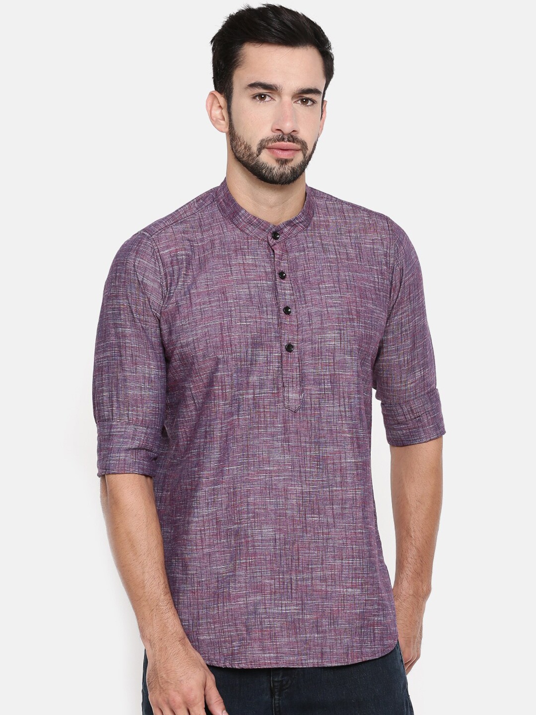 

Cross Court Men Cotton Mandarin Collar Long Sleeves Kurta, Purple