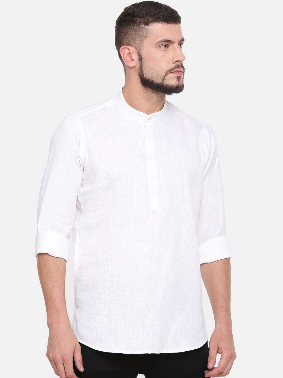 

Cross Court Men Cotton Mandarin Collar Long Sleeves Kurta, White