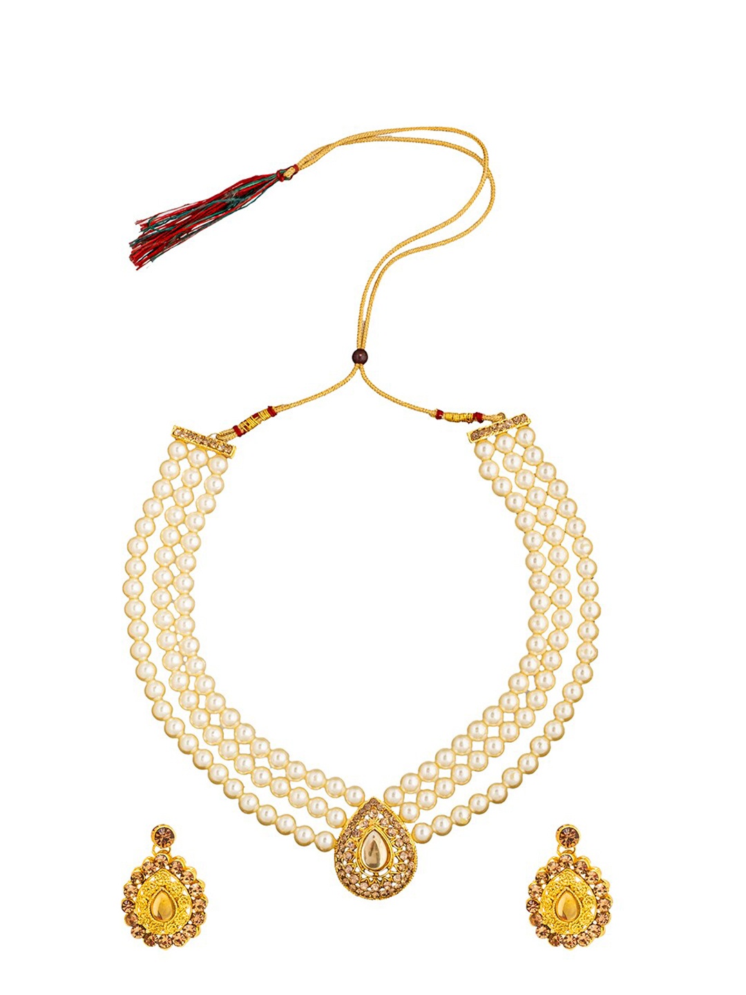 

Shining Jewel - By Shivansh Gold-Plated Kundan-Studded Necklace & Earrings Set