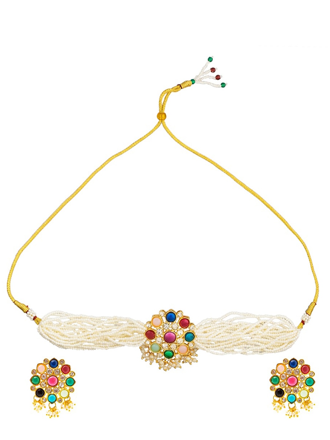 Shining Jewel - By Shivansh Gold-Plated CZ-Studded & Beaded Necklace & Earring Set