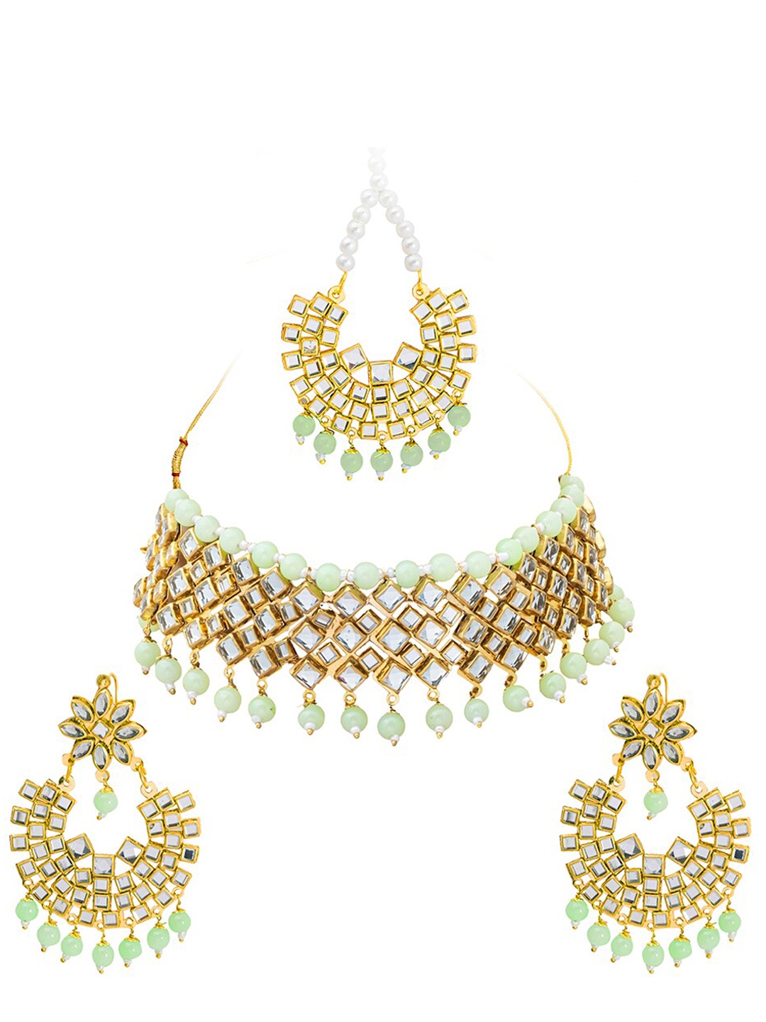 

Shining Jewel - By Shivansh Gold-Plated Kundan-Studded Necklace & Earrings Set