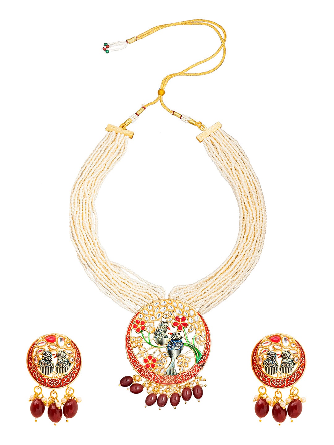 

Shining Jewel - By Shivansh Gold-Plated CZ-Studded & Beaded Necklace & Earring Set