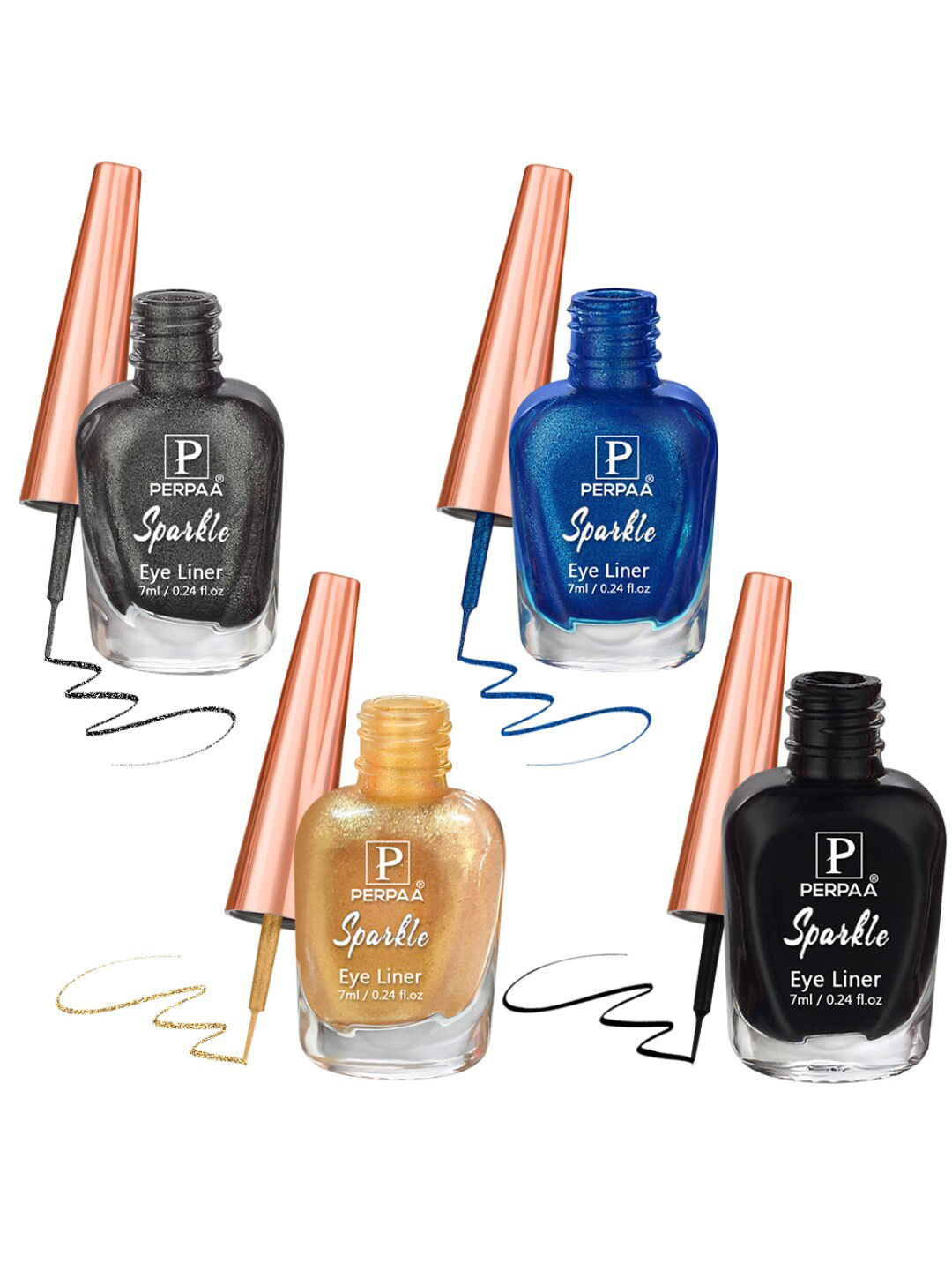 

PERPAA Set of 4 Sparkle Absolute Shine Long Lasting Waterproof Eyeliner - 7 ml each, Multi