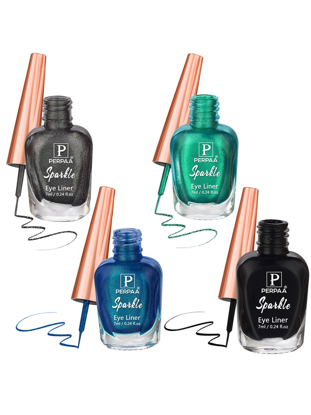 

PERPAA Set Of 4 Sparkle Absolute Shine Long Lasting Waterproof Eyeliner - 7ml Each, Green