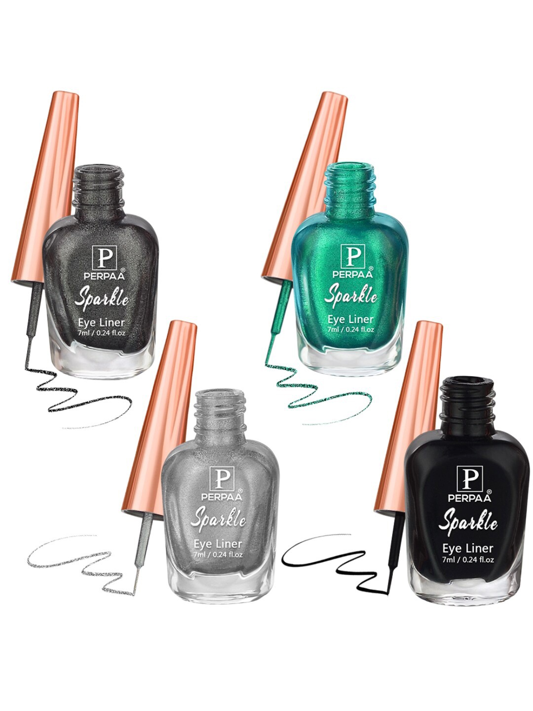 

PERPAA Set of 4 Sparkle Absolute Shine Long Lasting Waterproof Eyeliner - 7 ml each, Multi