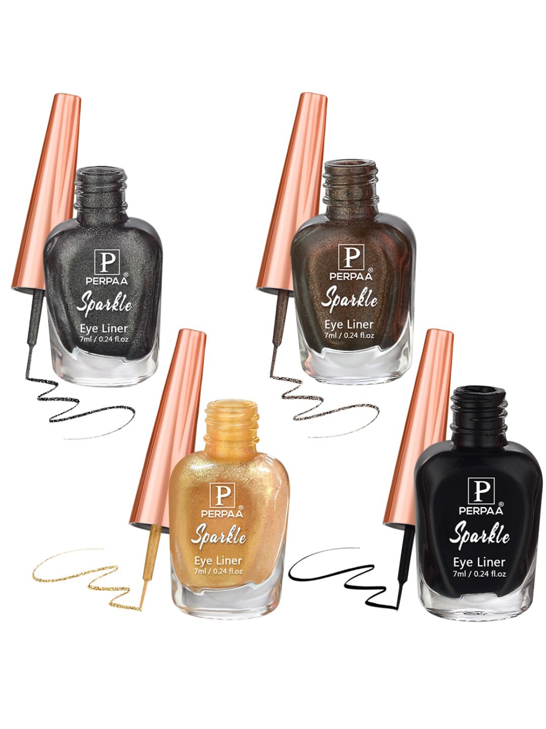 

PERPAA Set of 4 Sparkle Absolute Shine Long Lasting Waterproof Eyeliner - 7 ml each, Multi