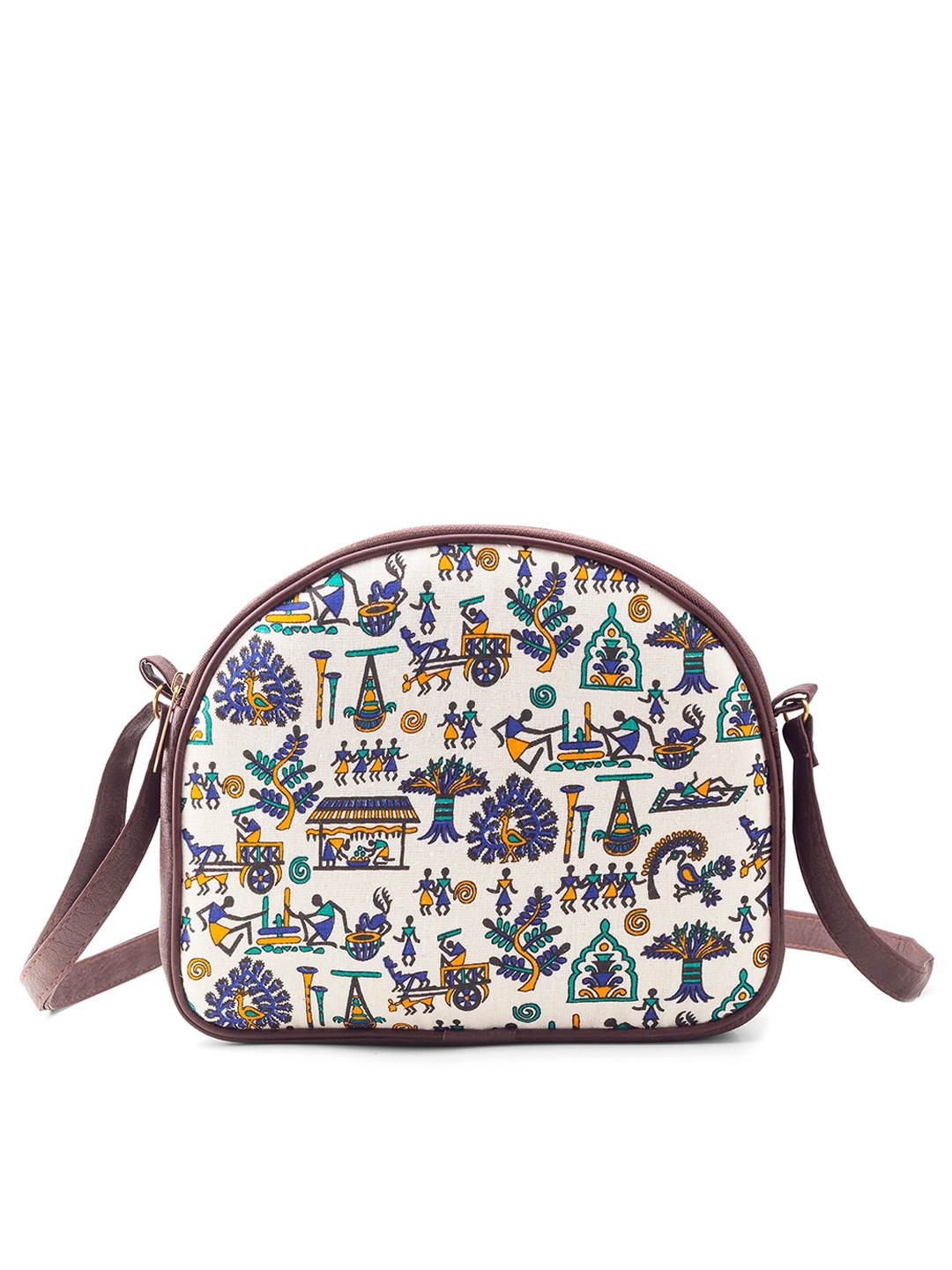 

Goatter Ethnic Motifs Printed Structured Sling Bag, Off white