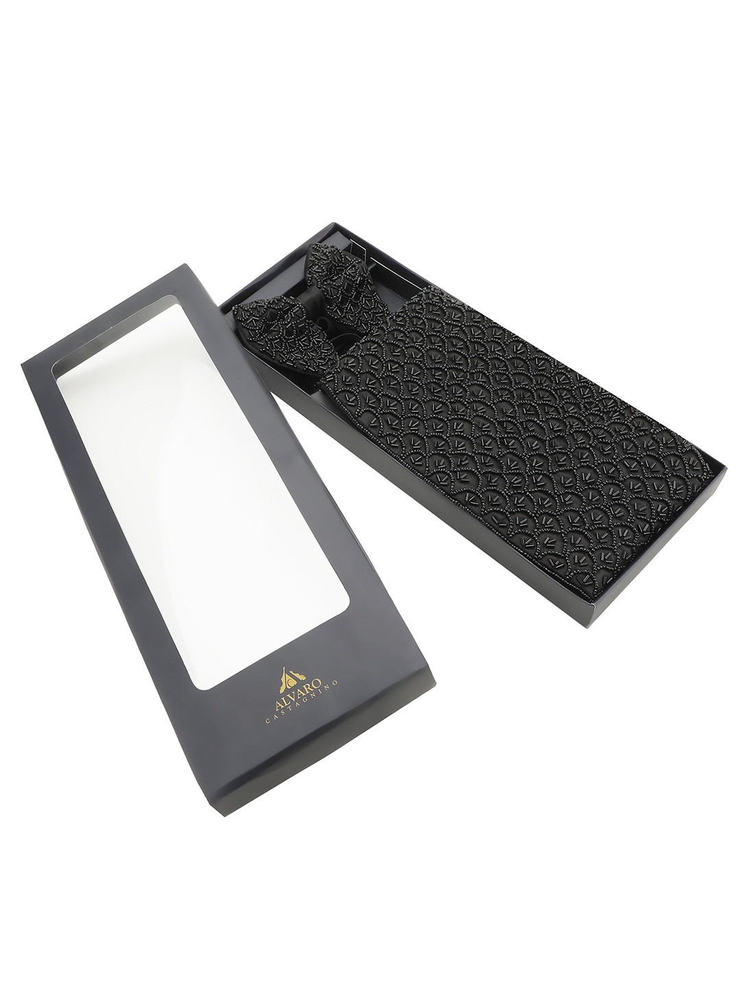 

Alvaro Castagnino Men Bead Embroidered Cummerband & Bow Tie Set, Black
