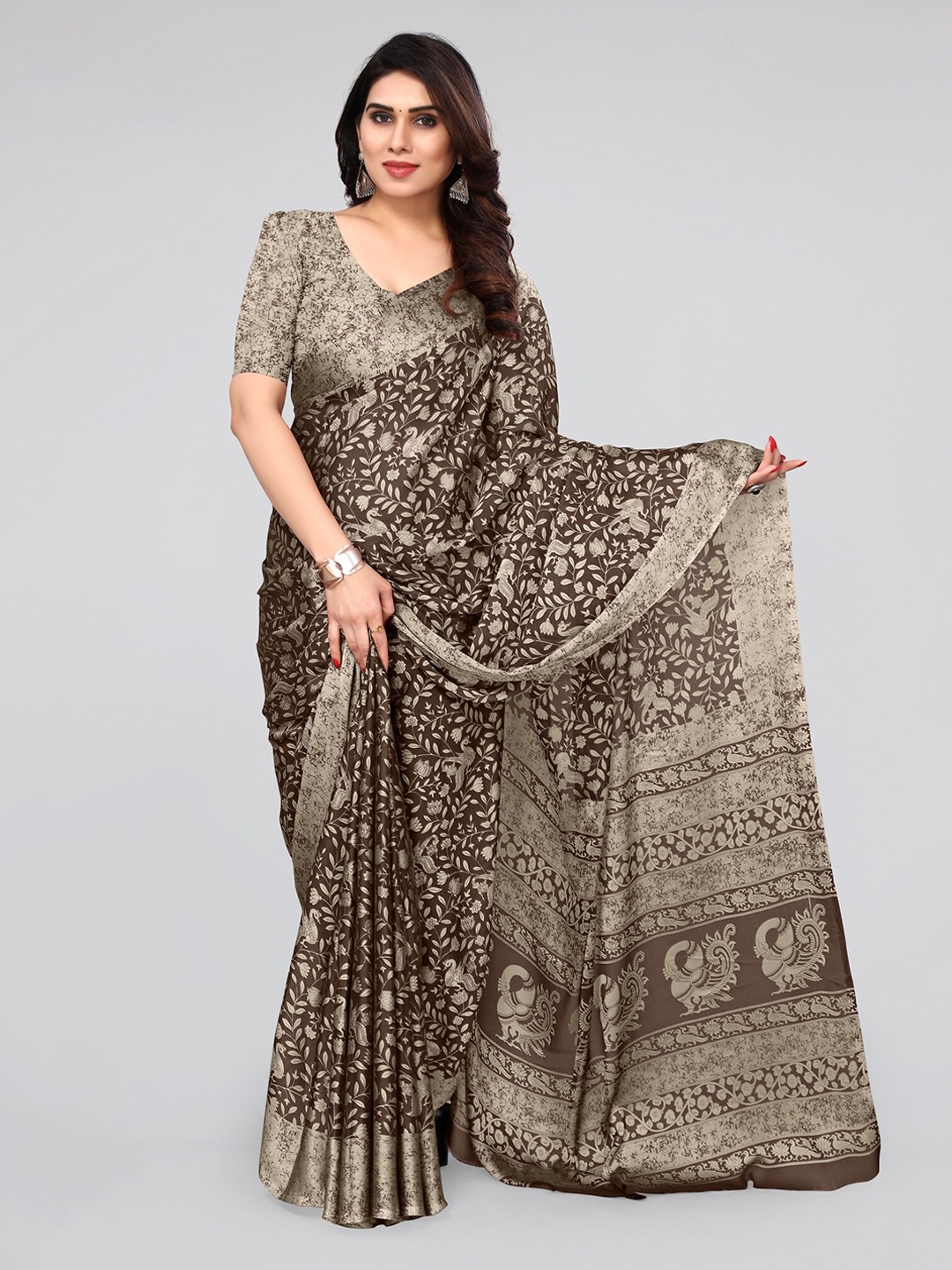 MIRCHI FASHION Brown & Beige Floral Printed Saree