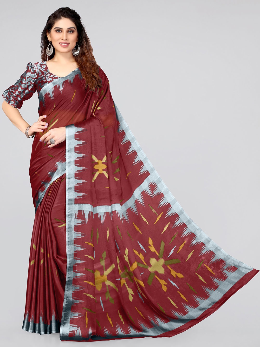 

KALINI Maroon & Grey Abstract Printed Saree