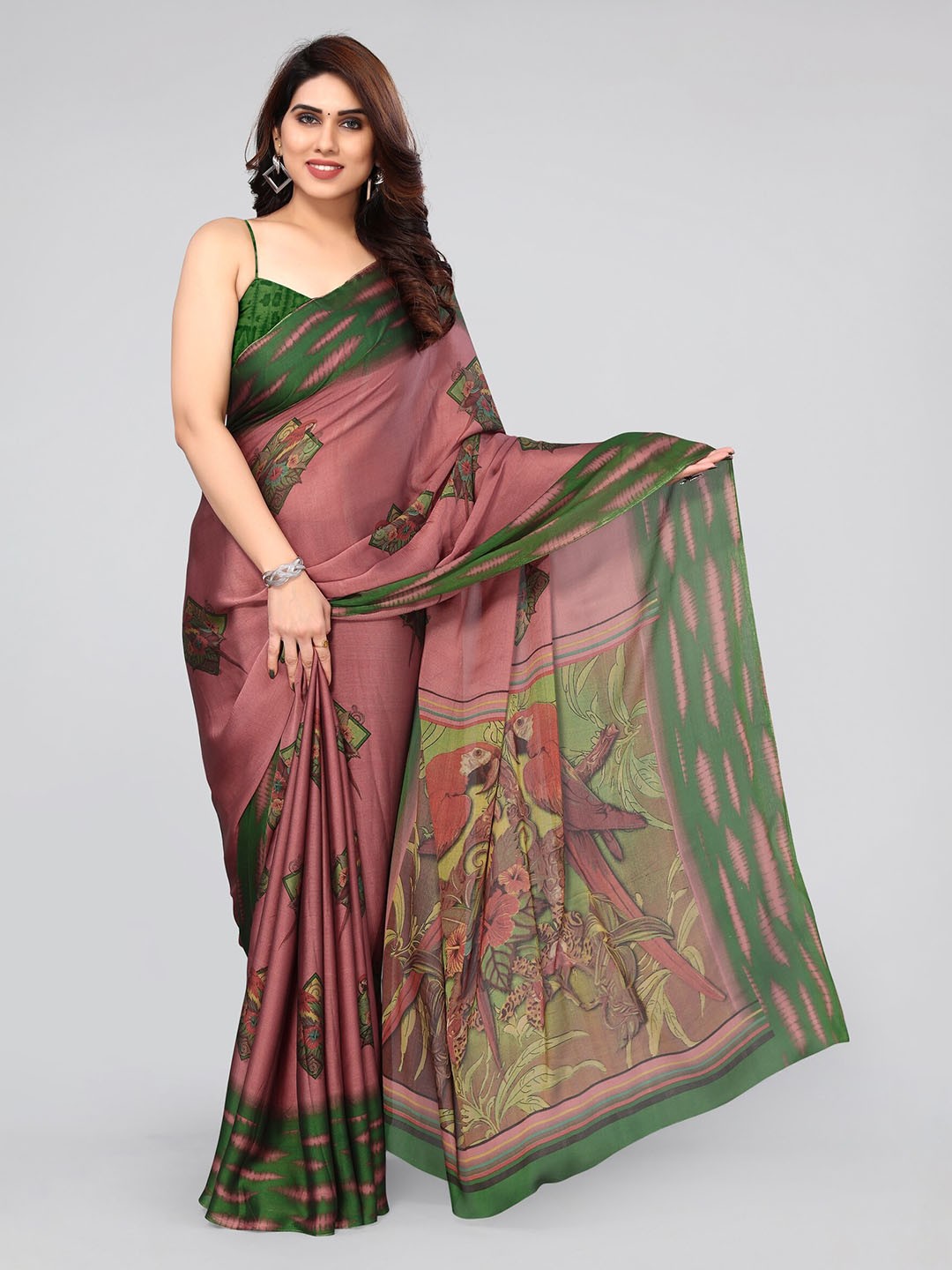 

MIRCHI FASHION Mauve & Green Ethnic Motifs Printed Saree