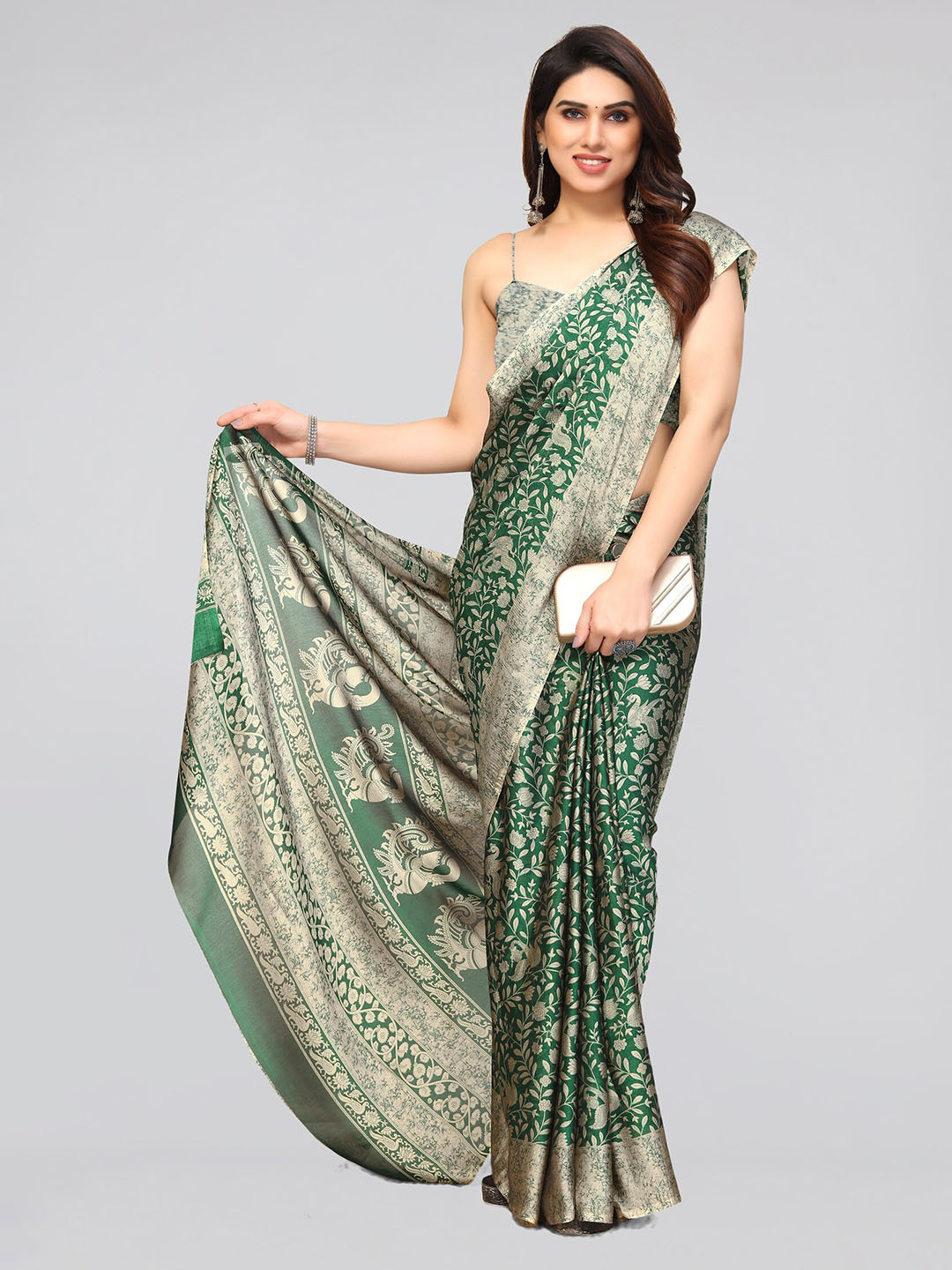

MIRCHI FASHION Green & Beige Floral Printed Saree